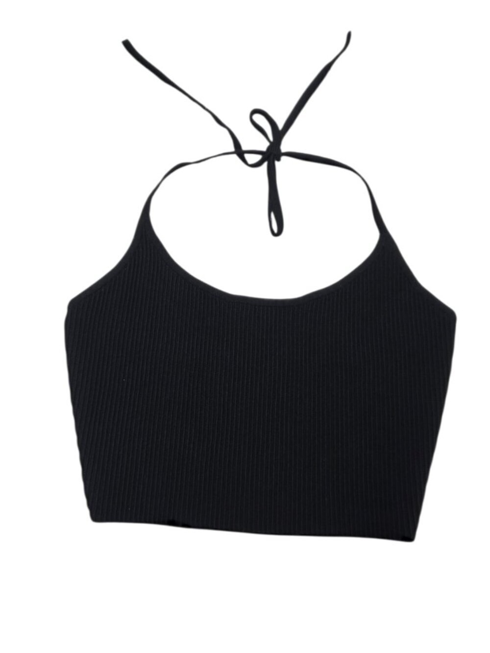 Aritzia Babaton Sculpt Knit Cropped Halter Top, Black, Size Small, Ribbed